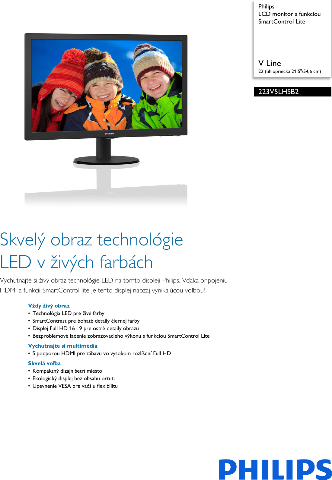 Page 1 of 3 - Philips 223V5LHSB2/00 Leaflet 223V5LHSB2_00 Released Slovakia (Slovak) User Manual Prospekt 223v5lhsb2 00 Pss Slksk