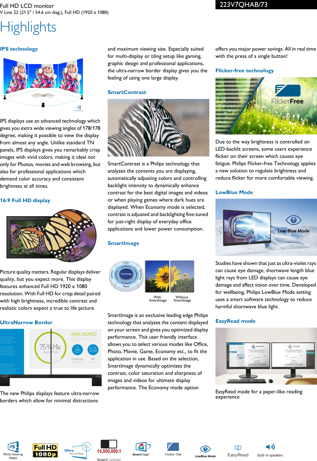 Page 2 of 3 - Philips 223V7QHAB/73 Full HD LCD Monitor User Manual Leaflet 223v7qhab 73 Pss Engza