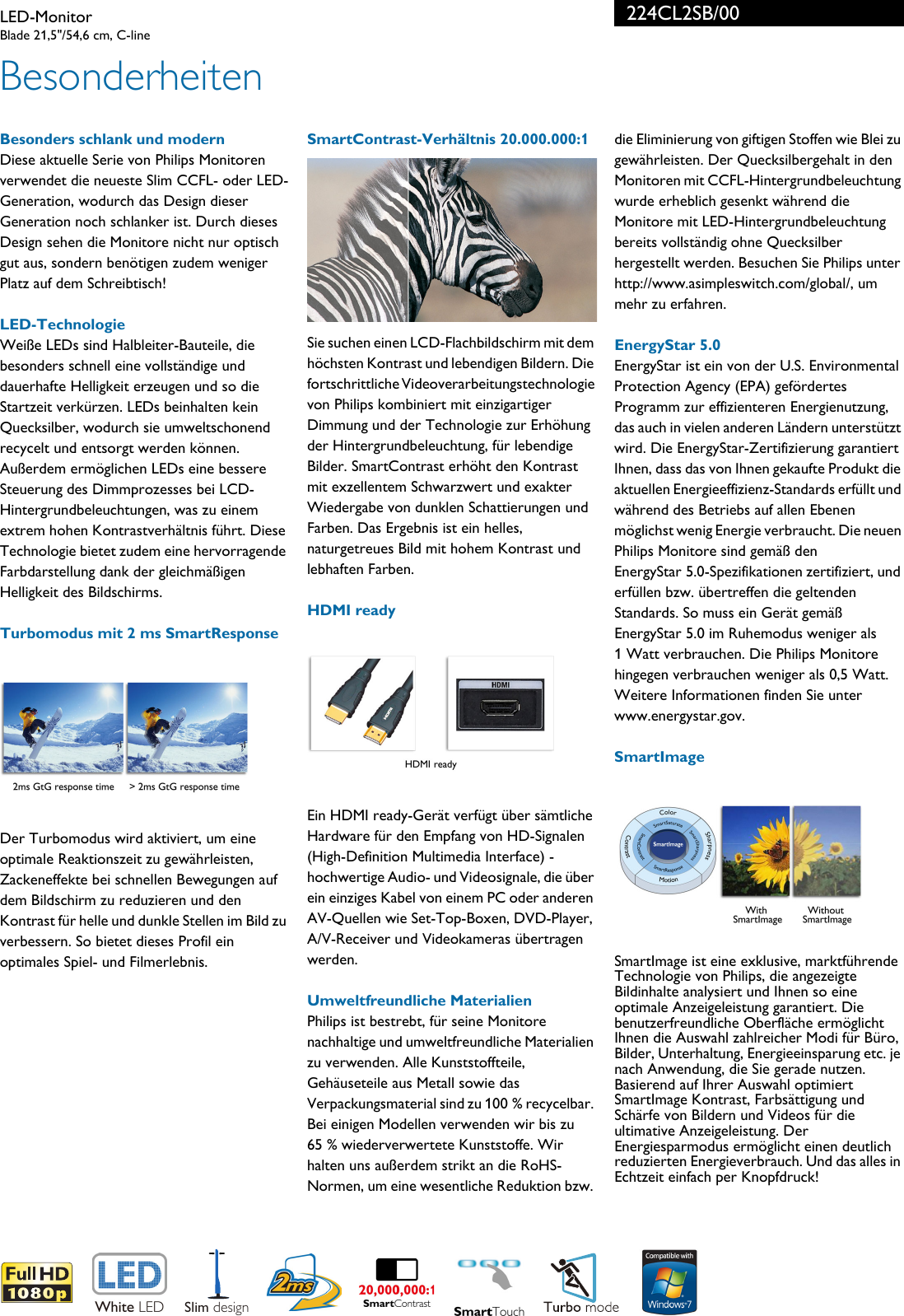 Philips 224CL2SB 00 Leaflet 224CL2SB 00 Released Germany German User 