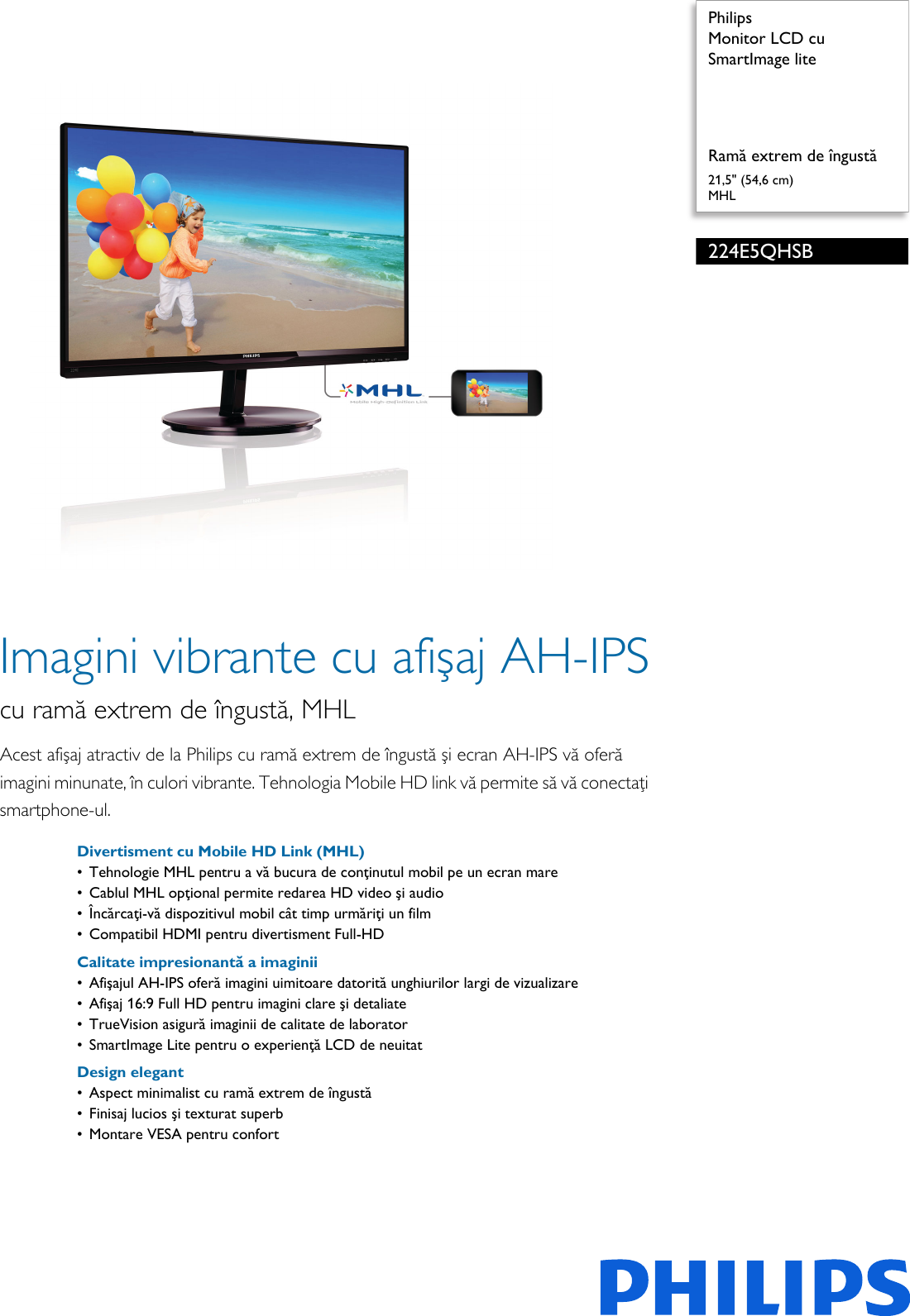 Philips 224E5QHSB/01 Monitor LCD Cu SmartImage Lite User Manual Pliant ...