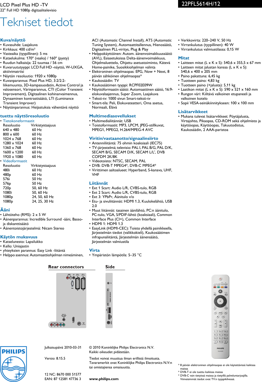 Page 3 of 3 - Philips 22PFL5614H/12 LCD Pixel Plus HD -TV User Manual Esite 22pfl5614h 12 Pss Finfi