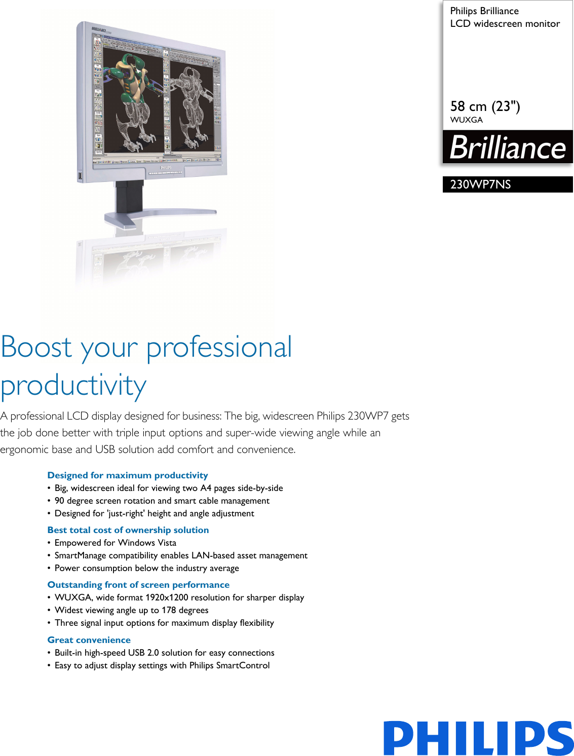 Page 1 of 2 - Philips 230WP7NS/27 LCD Widescreen Monitor Leaflet 230wp7ns 27b Pss Aenus