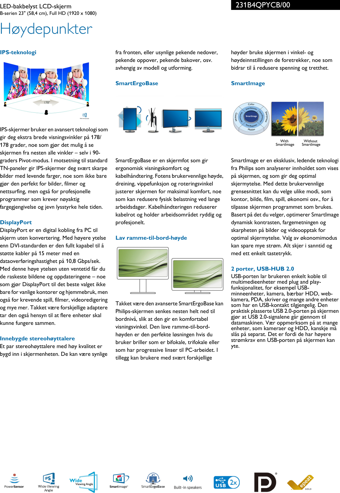 Page 2 of 3 - Philips 231B4QPYCB/00 Leaflet 231B4QPYCB_00 Released Norway (Norwegian)  User Manual Hefte 231b4qpycb 00 Pss Norno