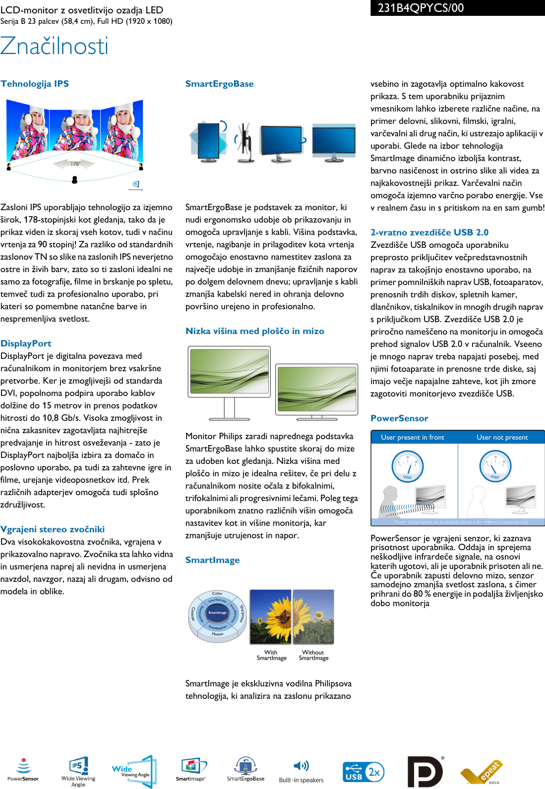 Page 2 of 3 - Philips 231B4QPYCS/00 LCD-monitor Z Osvetlitvijo Ozadja LED S Tehnologijo PowerSensor ... 231b4qpycs 00 Pss Slvsi