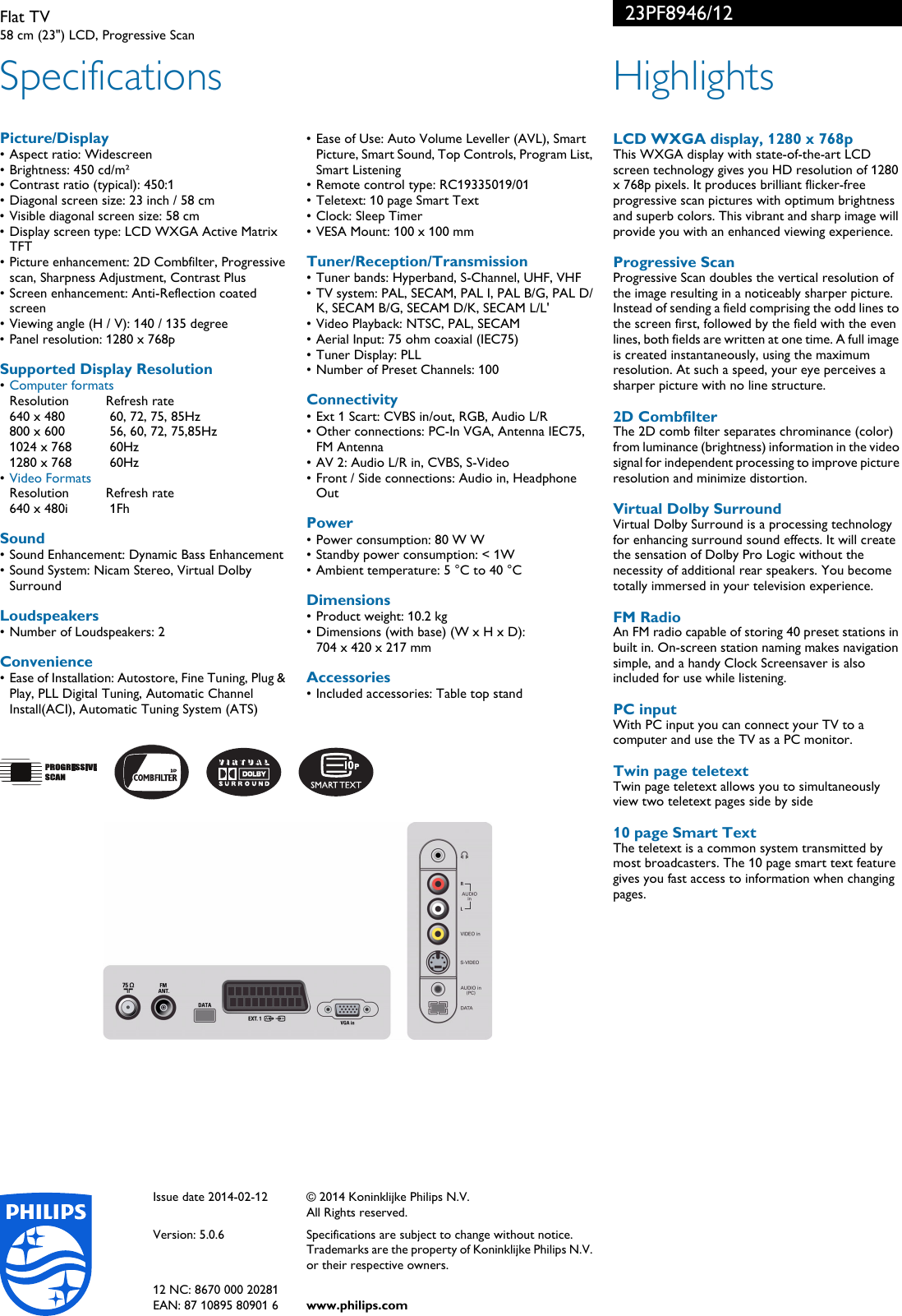Page 2 of 2 - Philips 23PF8946/12 Flat TV User Manual Folheto 23pf8946 12 Pss