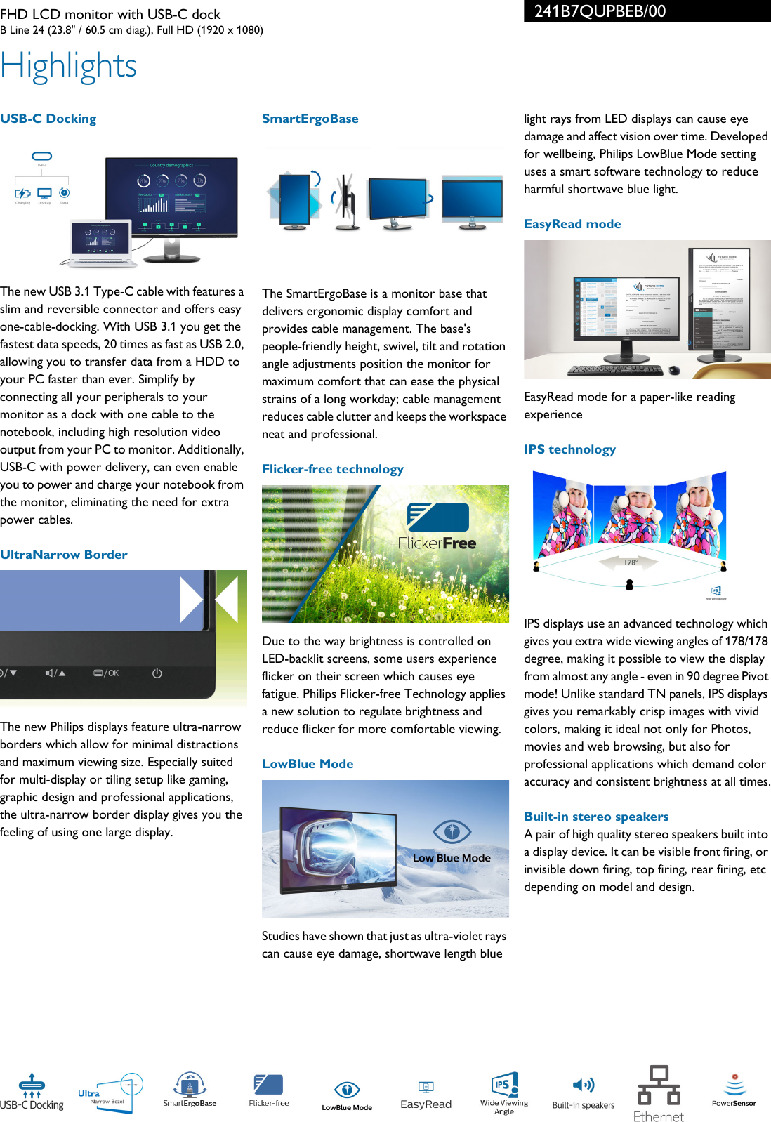 Page 2 of 3 - Philips 241B7QUPBEB/00 FHD LCD Monitor With USB-C Dock User Manual Leaflet 241b7qupbeb 00 Pss Engza