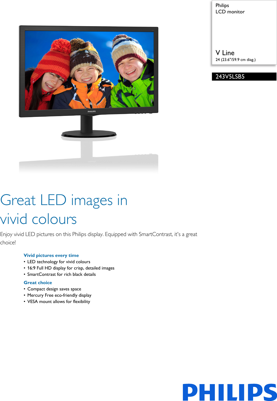 Page 1 of 2 - Philips 243V5LSB5/00 Leaflet 243V5LSB5_00 Released Ireland (English)  User Manual 243v5lsb5 00 Pss Engie