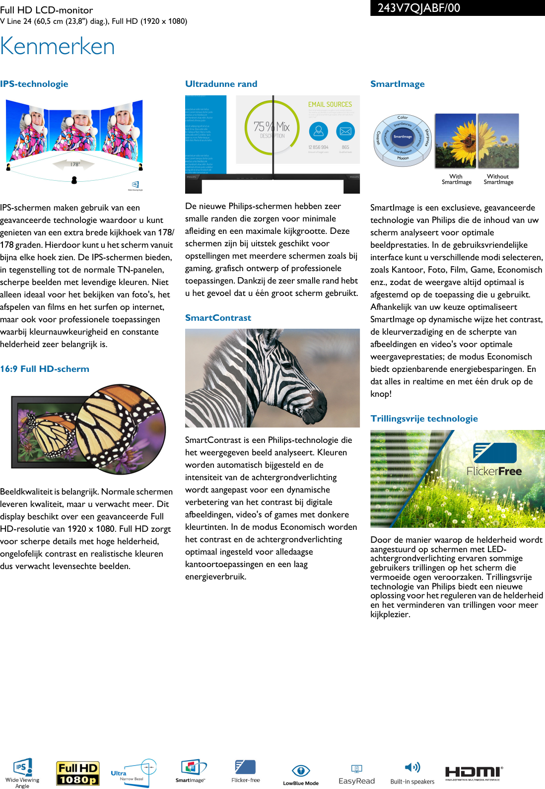 Page 2 of 3 - Philips 243V7QJABF/00 Full HD LCD-monitor User Manual Brochure 243v7qjabf 00 Pss Nldnl