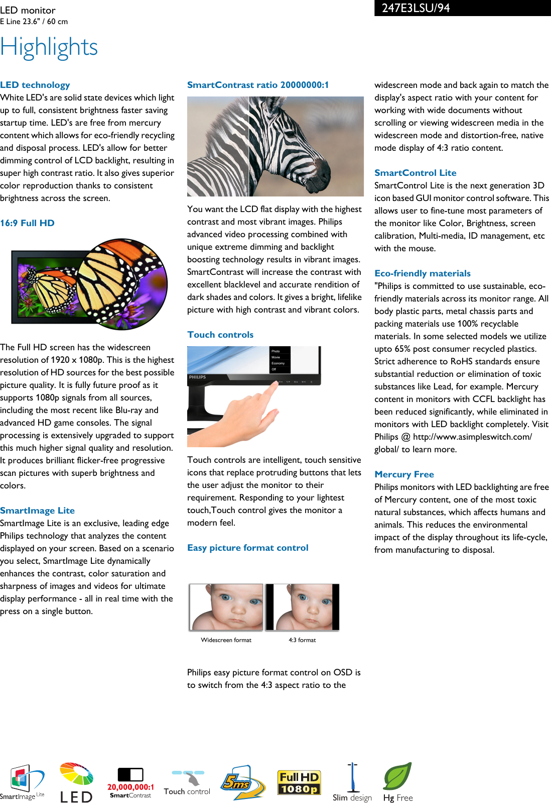 Page 2 of 3 - Philips 247E3LSU/94 LED Monitor With SmartImage Lite Smart Image 247e3lsu 94 Pss Aenin