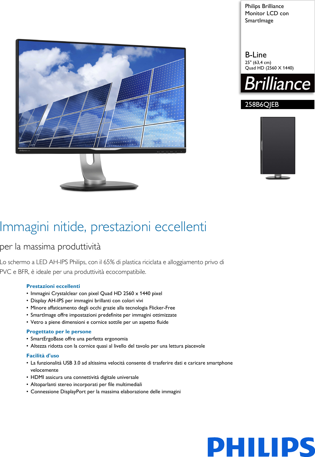Page 1 of 3 - Philips 258B6QJEB/00 Monitor LCD Con SmartImage Smart Image 258b6qjeb 00 Pss Itait