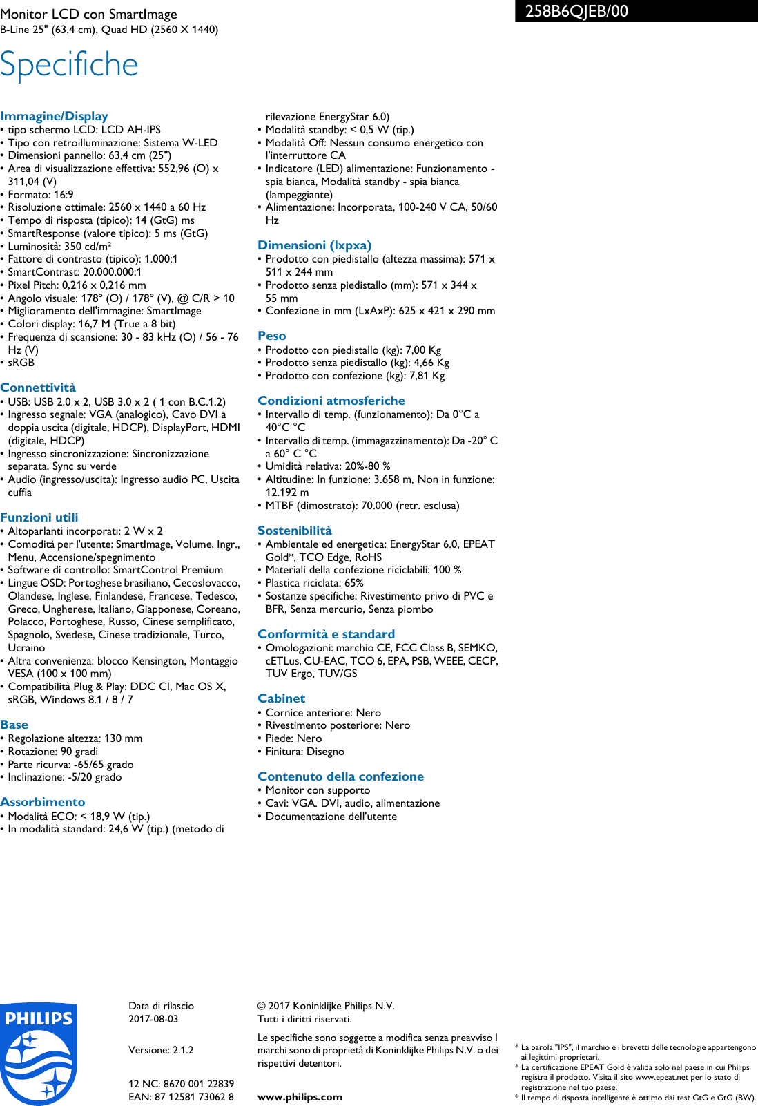 Page 3 of 3 - Philips 258B6QJEB/00 Monitor LCD Con SmartImage Smart Image 258b6qjeb 00 Pss Itait