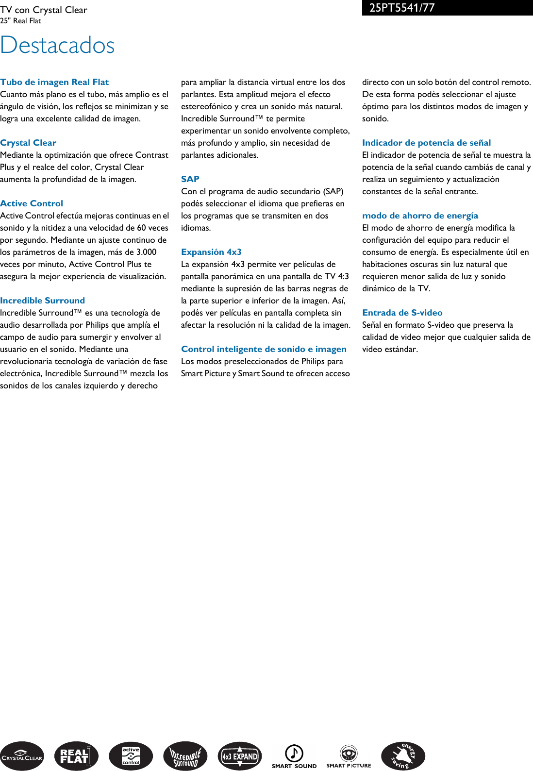 Page 2 of 3 - Philips 25PT5541/77 TV Con Crystal Clear User Manual Folleto 25pt5541 77 Pss Aspuy