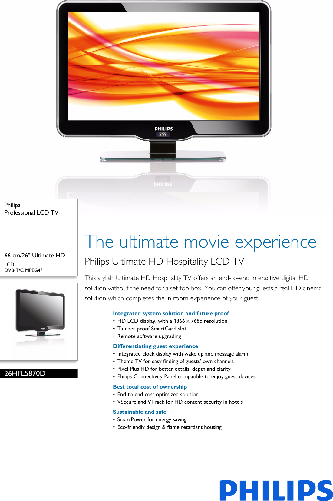 Page 1 of 3 - Philips 26HFL5870D/10 Professional LCD TV User Manual Leaflet 26hfl5870d 10 Pss