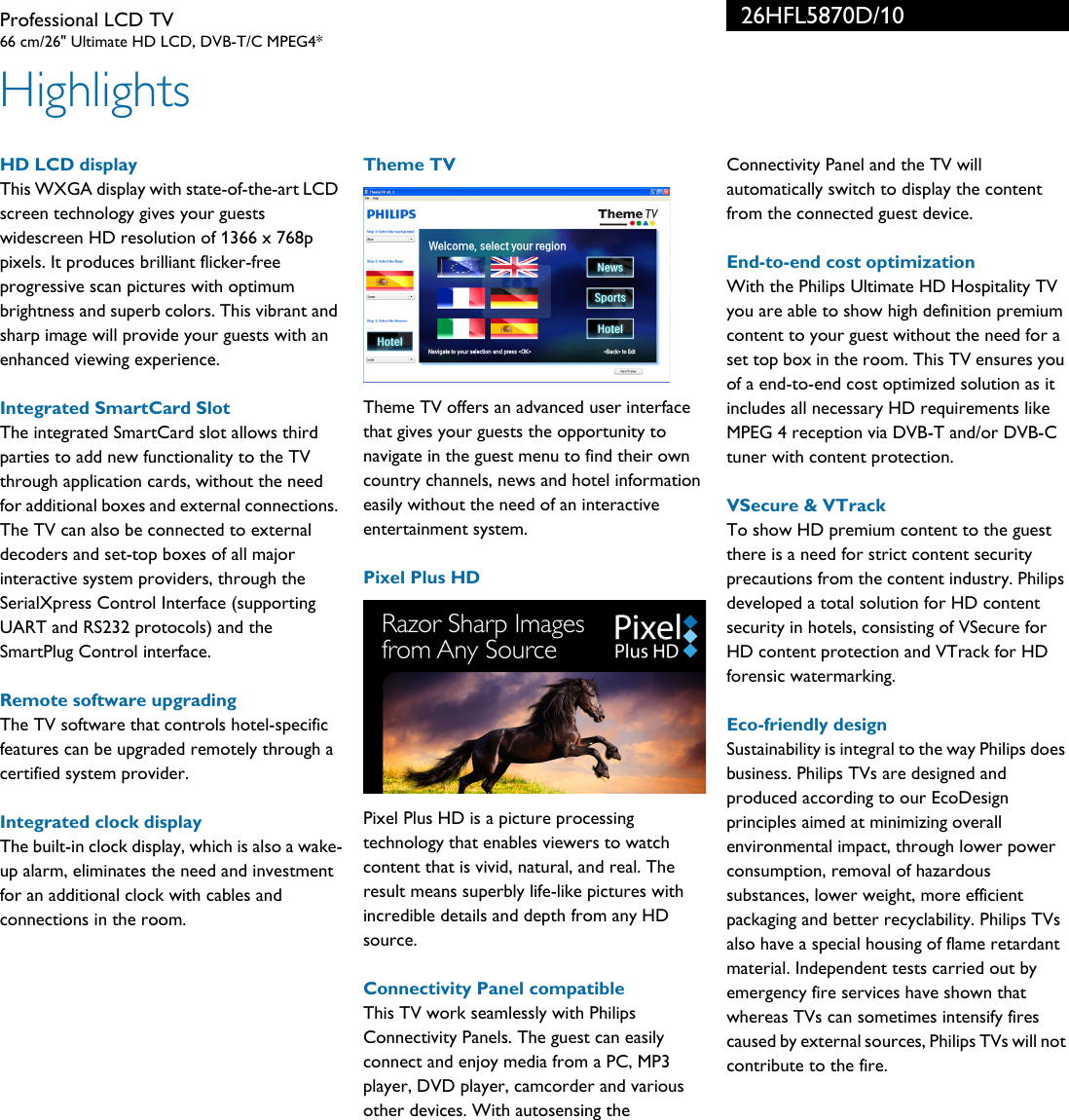 Page 2 of 3 - Philips 26HFL5870D/10 Professional LCD TV User Manual Leaflet 26hfl5870d 10 Pss