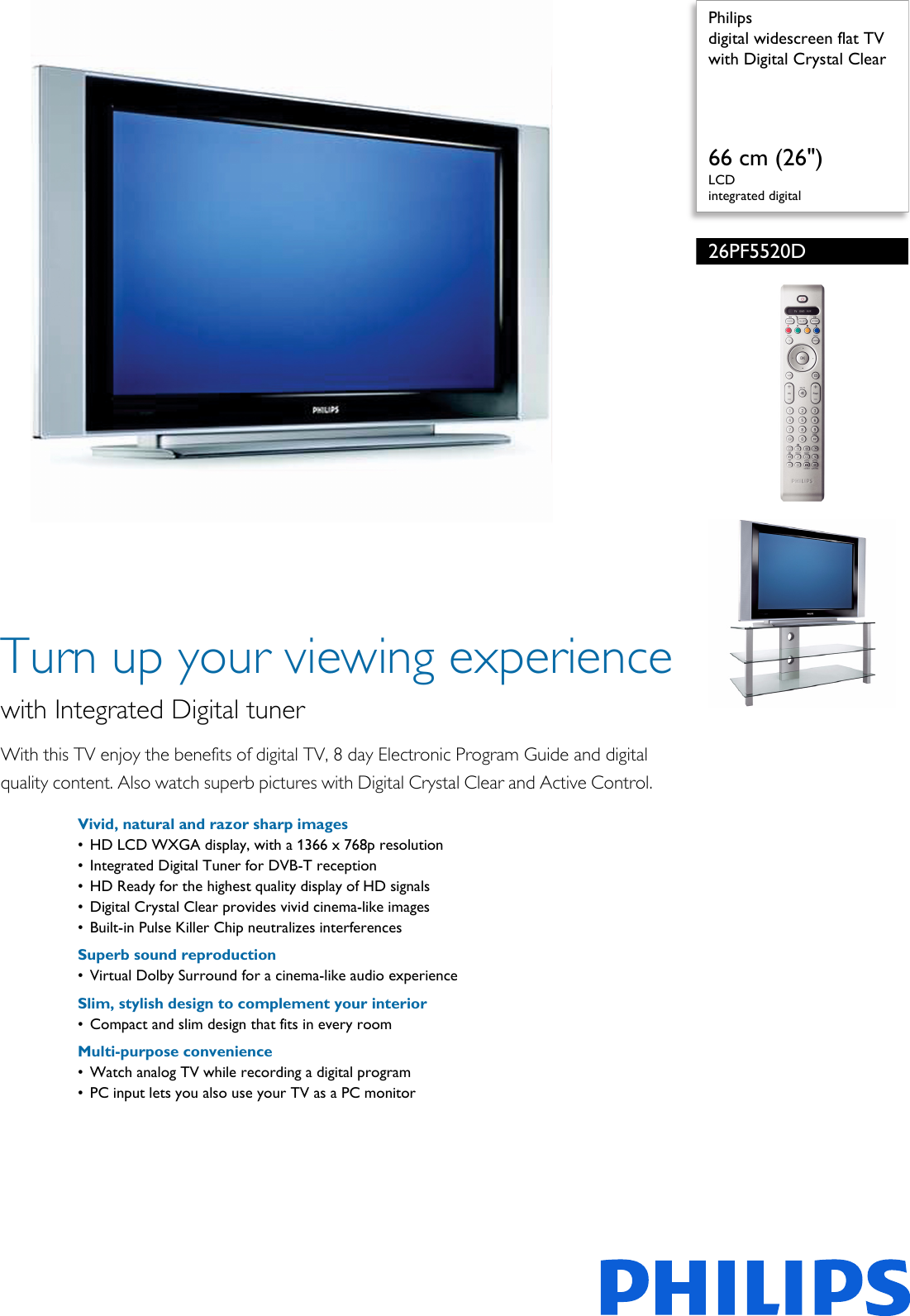Page 1 of 3 - Philips 26PF5520D/10 Digital Widescreen Flat TV With Crystal Clear User Manual 26pf5520d 10 Pss