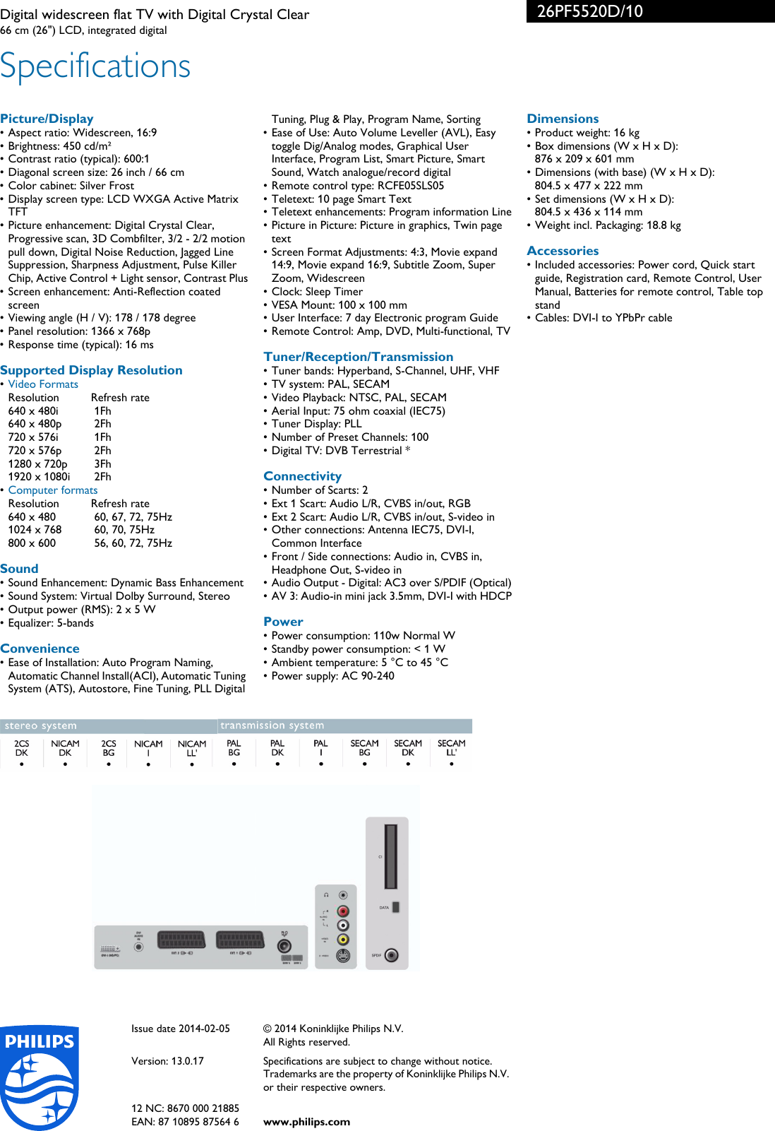 Page 3 of 3 - Philips 26PF5520D/10 Digital Widescreen Flat TV With Crystal Clear User Manual 26pf5520d 10 Pss
