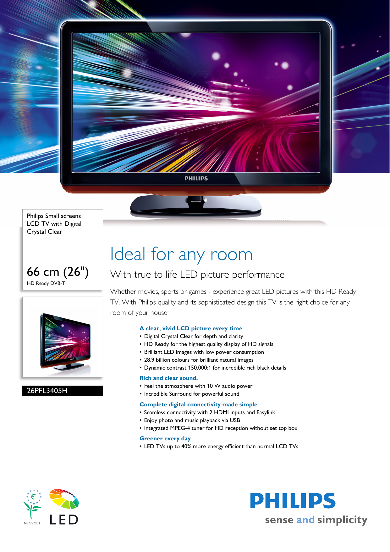 Page 1 of 3 - Philips 26PFL3405H/12 Leaflet 26PFL3405H_12 Released Ireland (English) User Manual 26pfl3405h 12 Pss Enggb