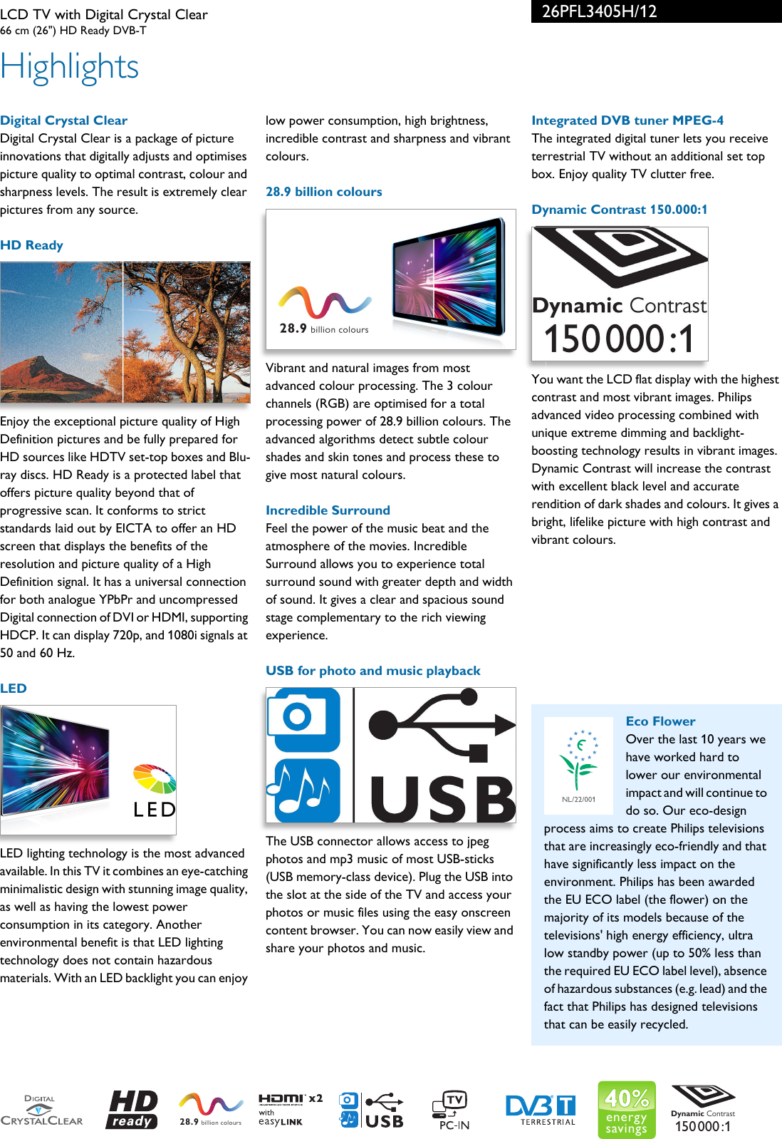 Page 2 of 3 - Philips 26PFL3405H/12 Leaflet 26PFL3405H_12 Released Ireland (English) User Manual 26pfl3405h 12 Pss Enggb