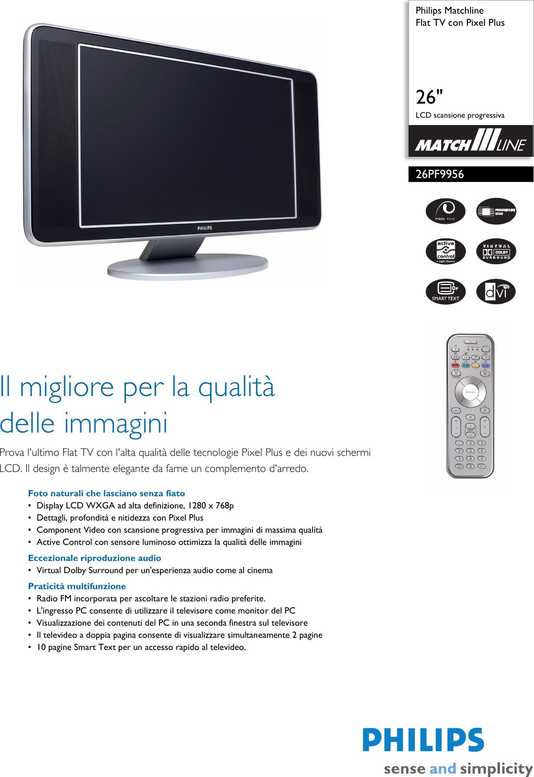 Page 1 of 2 - Philips 26PF9956/12 Flat TV Con Pixel Plus Scheda Tecnica 26pf9956 12 Pss Itait