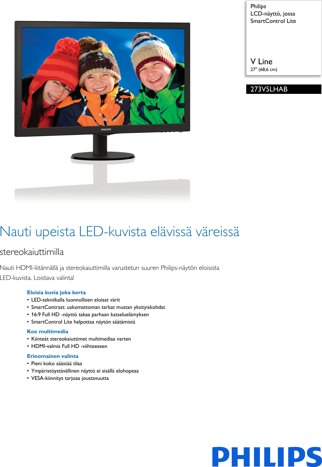 Page 1 of 3 - Philips 273V5LHAB/00 LCD-näyttö, Jossa SmartControl Lite User Manual Esite 273v5lhab 00 Pss Finfi