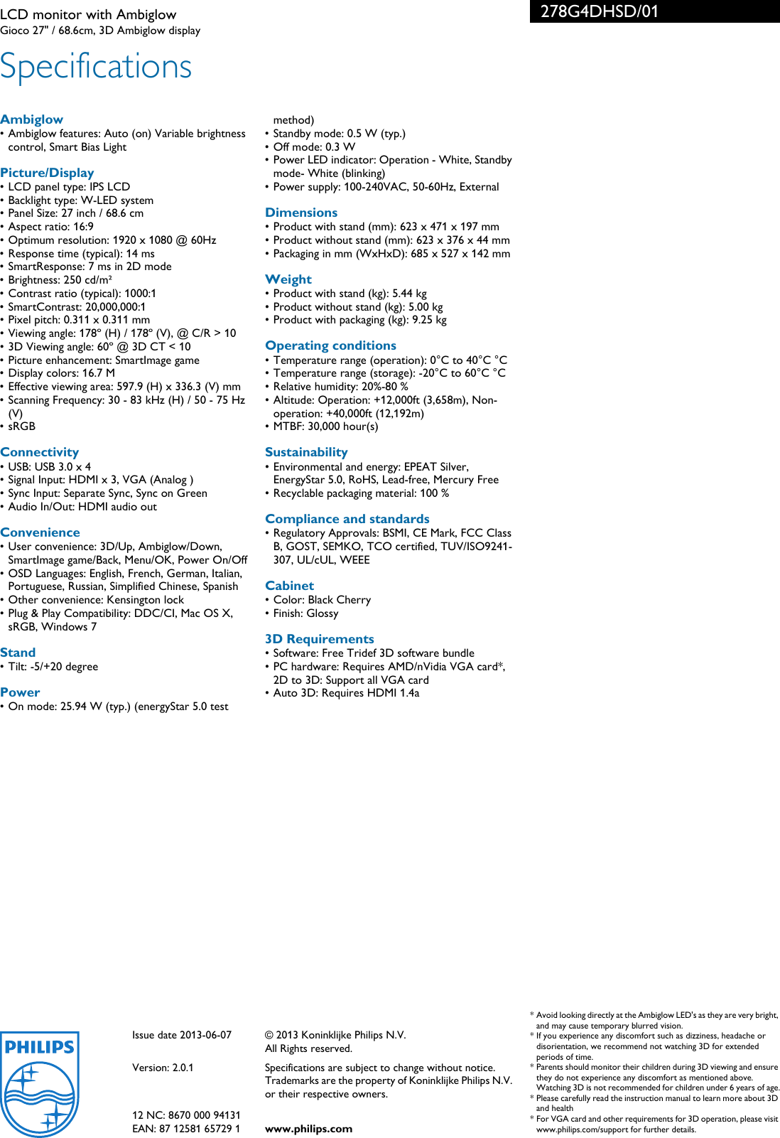 Page 3 of 3 - Philips 278G4DHSD/01 LCD Monitor With Ambiglow 278g4dhsd 01 Pss Aenbe