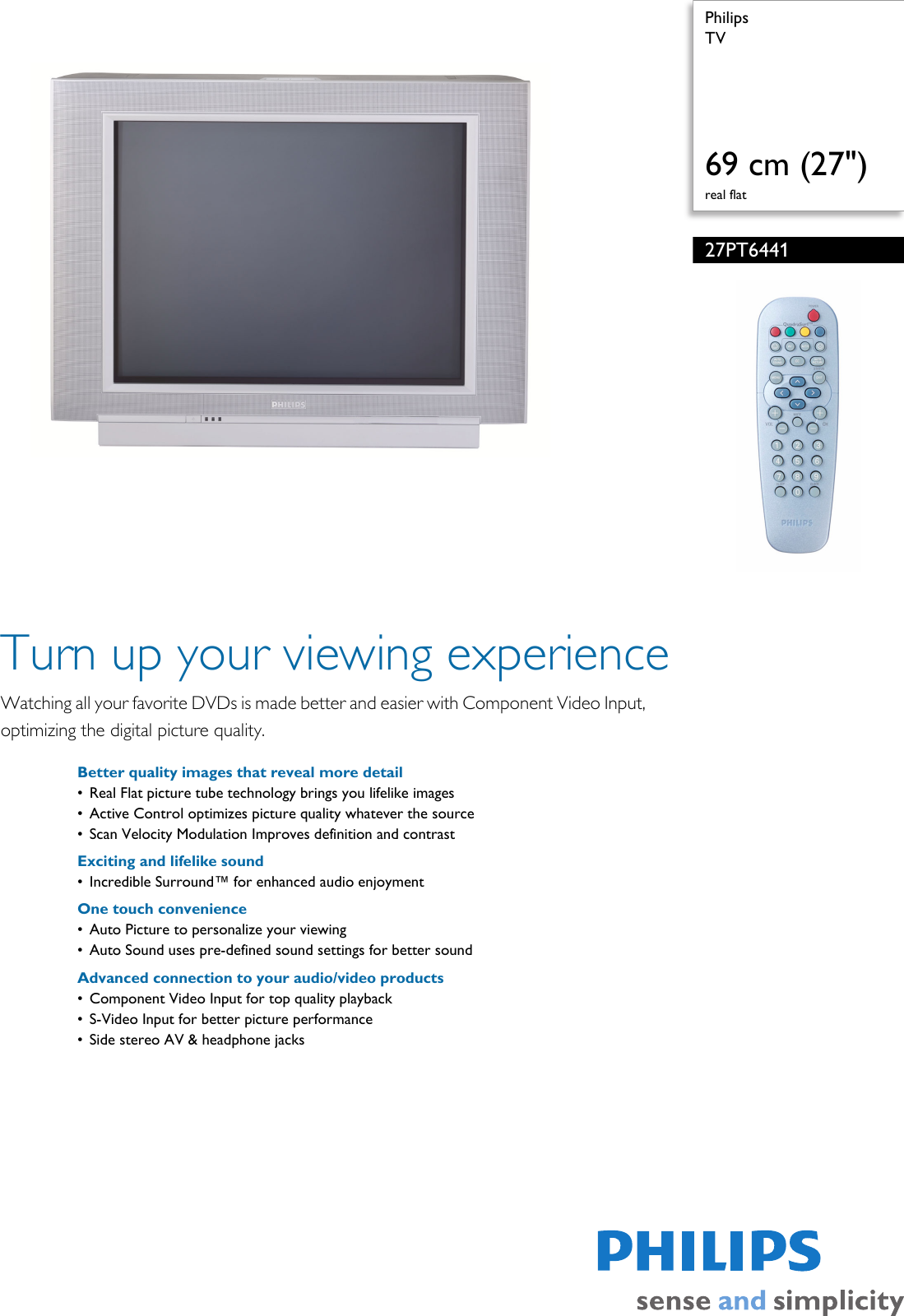Page 1 of 2 - Philips 27PT6441/37 TV User Manual Leaflet 27pt6441 37 Pss Aenus