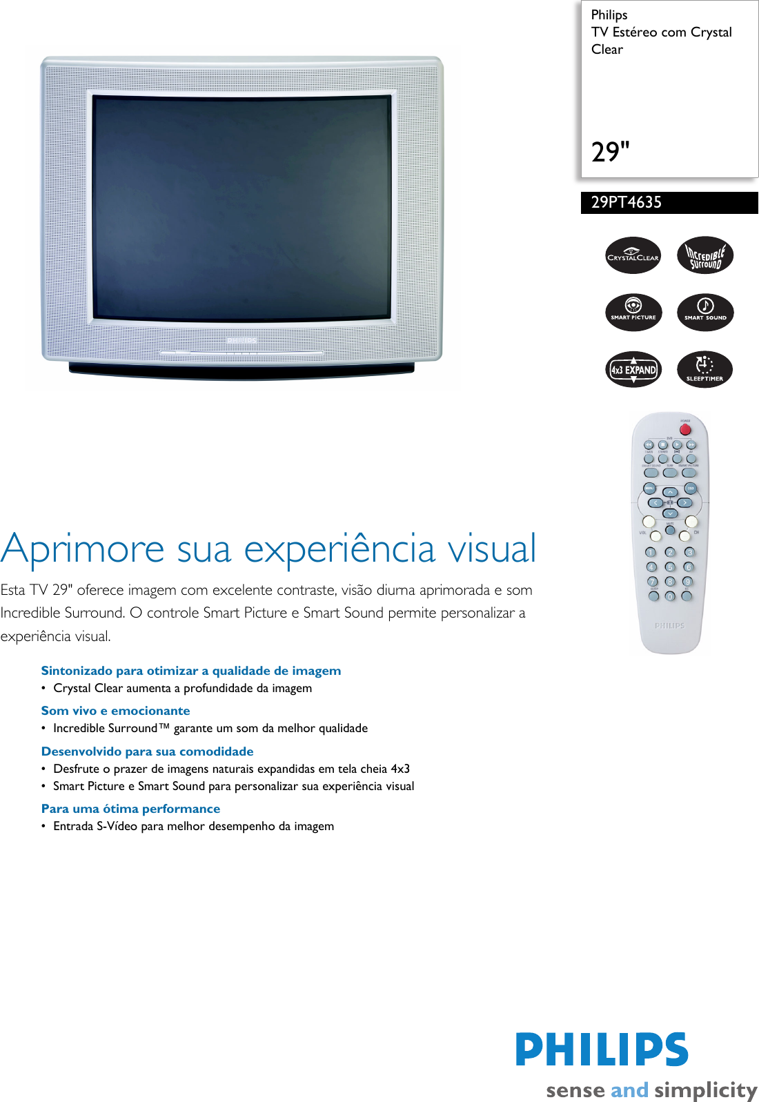 Page 1 of 2 - Philips 29PT4635/78 TV Estéreo Com Crystal Clear User Manual Folheto 29pt4635 78 Pss Brpbr