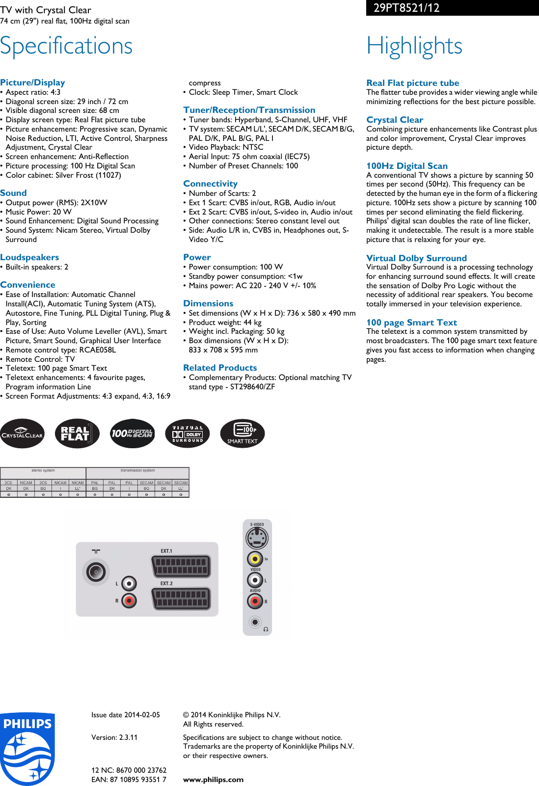 Page 2 of 2 - Philips 29PT8521/12 TV With Crystal Clear User Manual  29pt8521 12 Pss