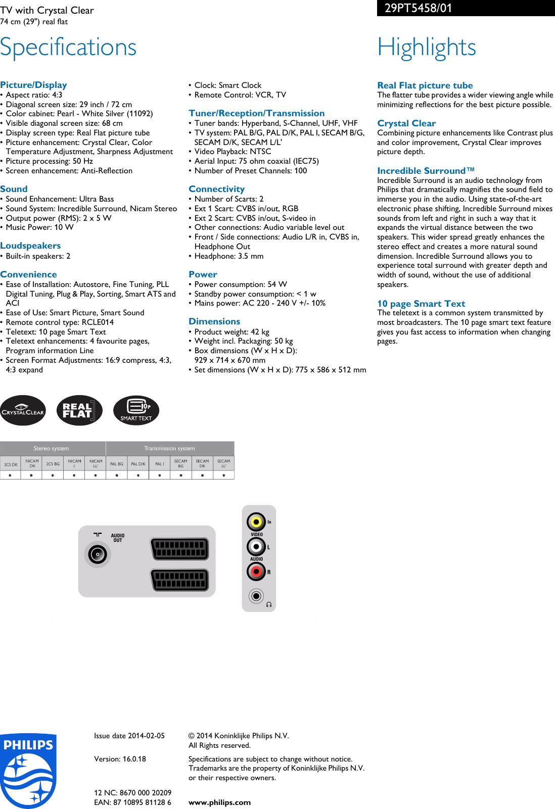 Page 2 of 2 - Philips 29PT5458/01 TV With Crystal Clear Brošūra 29pt5458 01 Pss