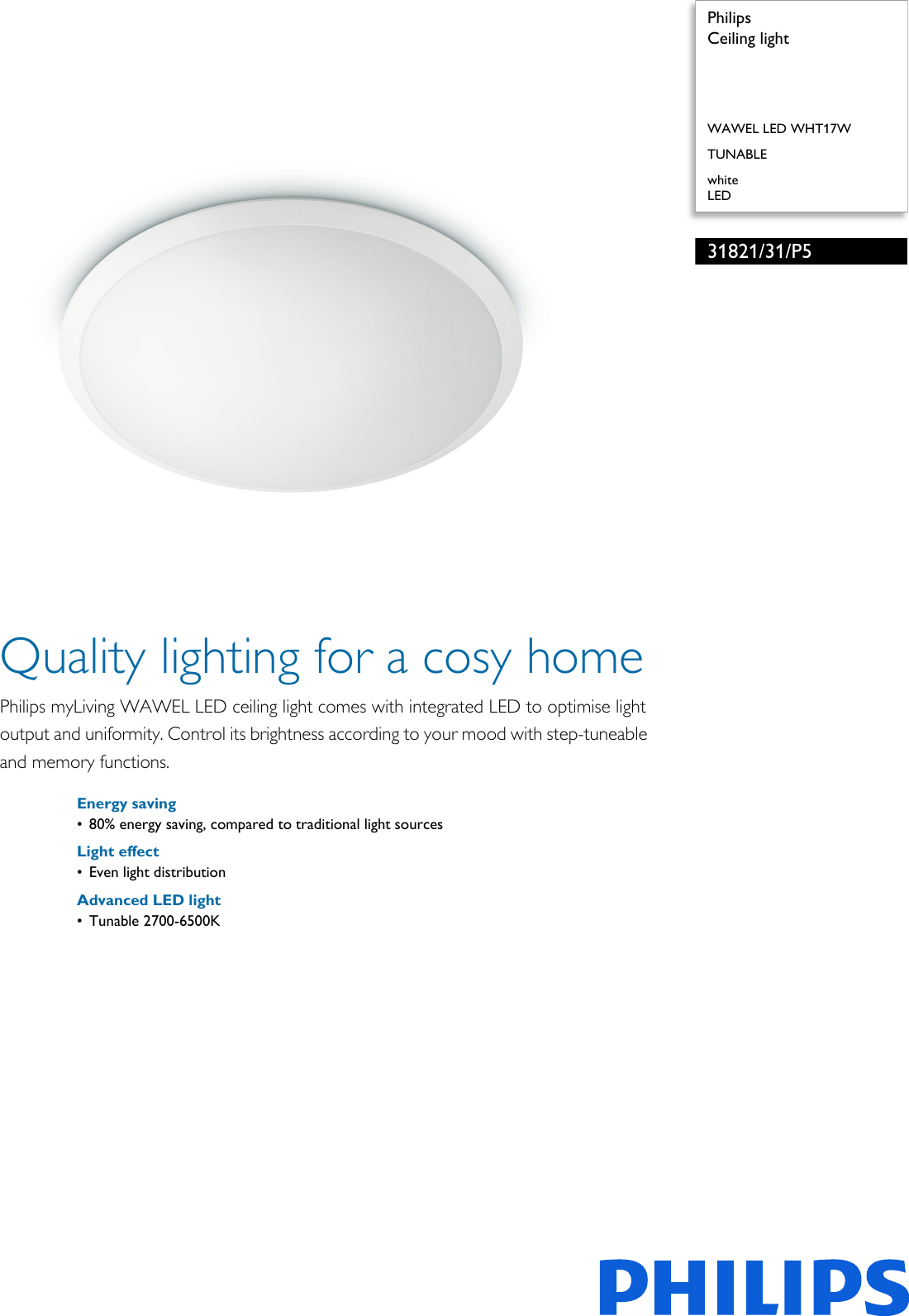 Page 1 of 2 - Philips 31821/31/P5 3182131P5 Ceiling Light User Manual Leaflet Pss Enggb