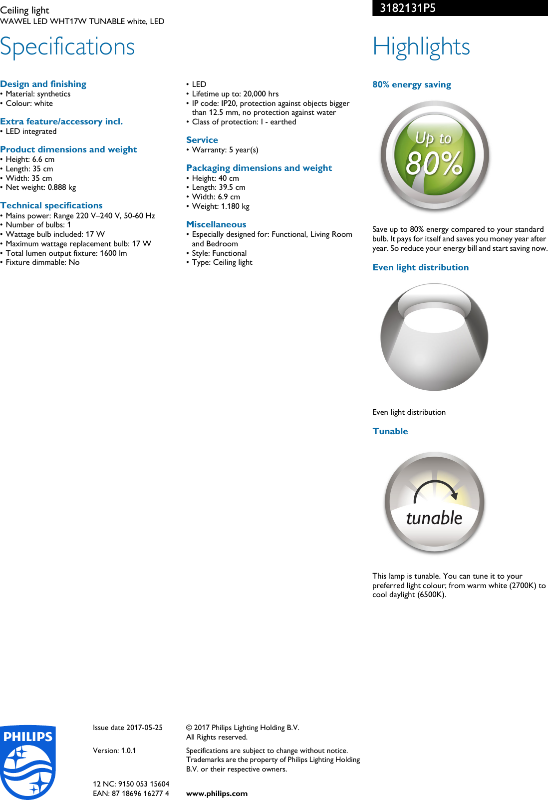 Page 2 of 2 - Philips 31821/31/P5 3182131P5 Ceiling Light User Manual Leaflet Pss Enggb
