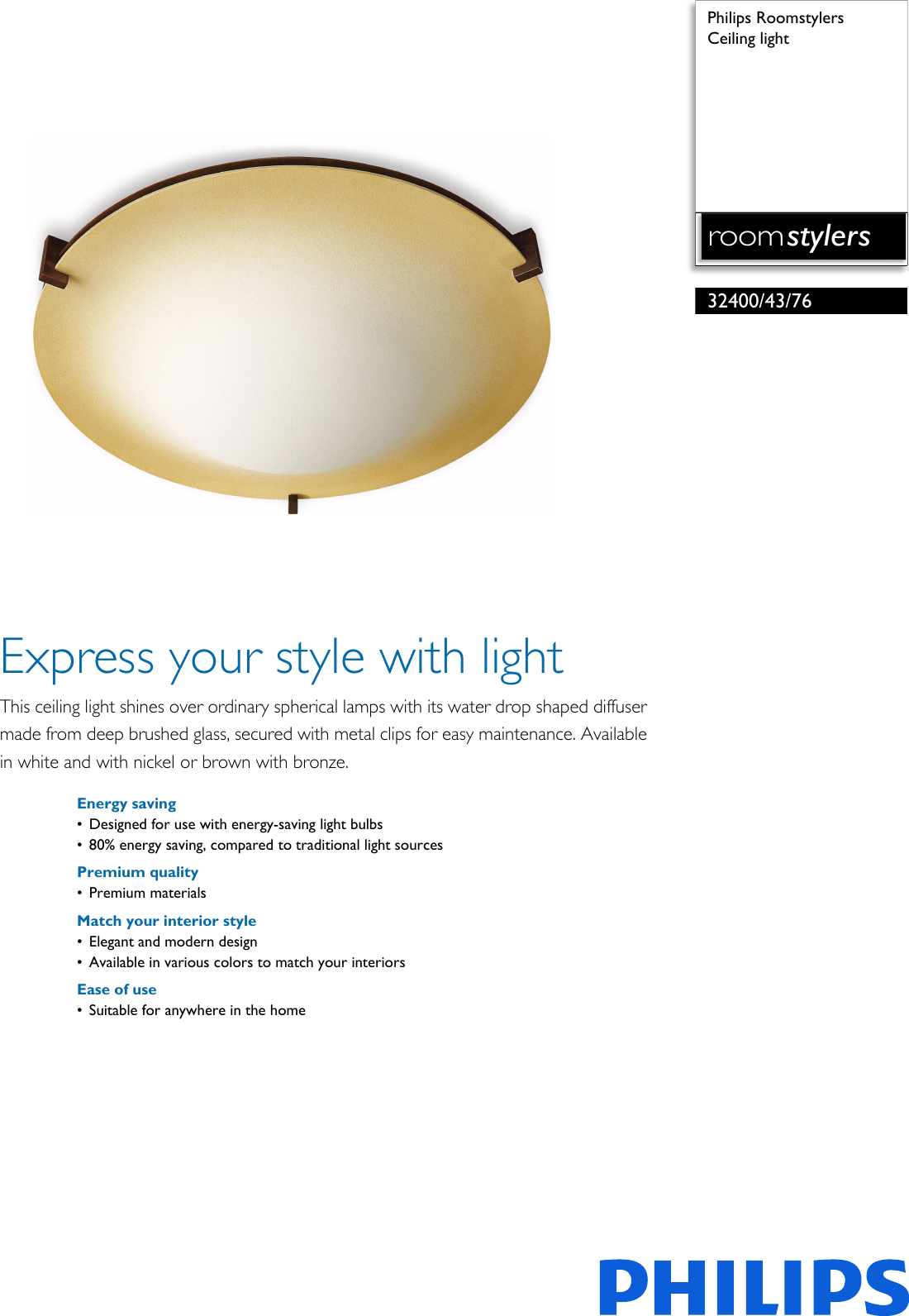 Philips 32400 43 76 324004376 Ceiling Light User Manual Leaflet
