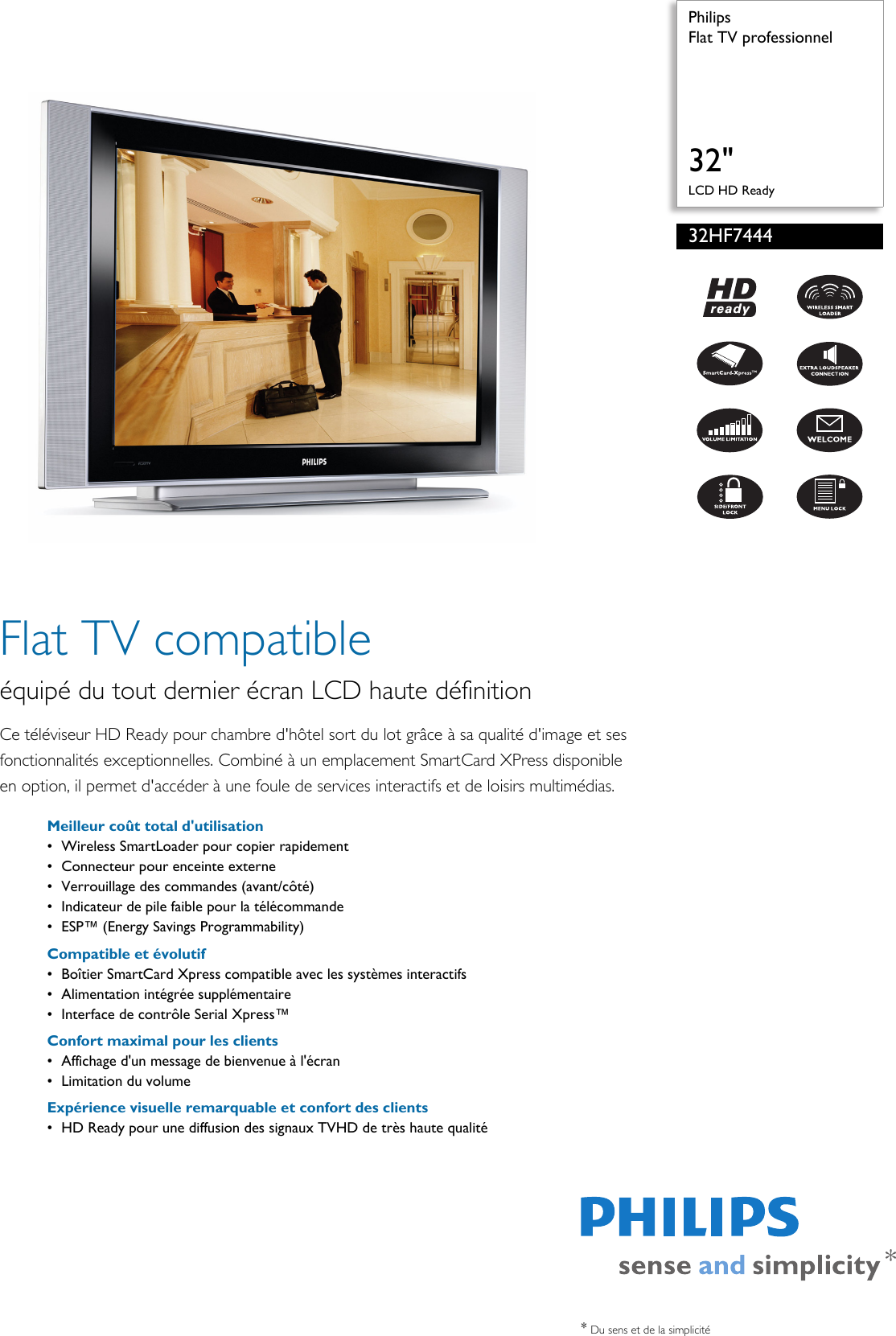 Page 1 of 2 - Philips 32HF7444/10 Flat TV Professionnel User Manual Fiche Produit 32hf7444 10 Pss Frabe