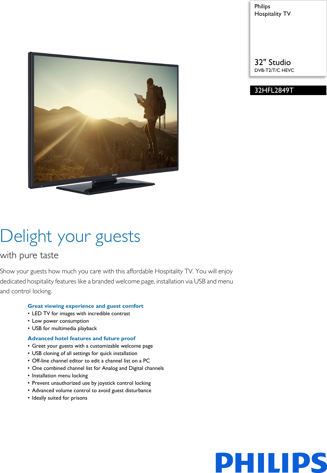 Page 1 of 3 - Philips 32HFL2849T/12 Hospitality TV User Manual Leaflet 32hfl2849t 12 Pss Engza