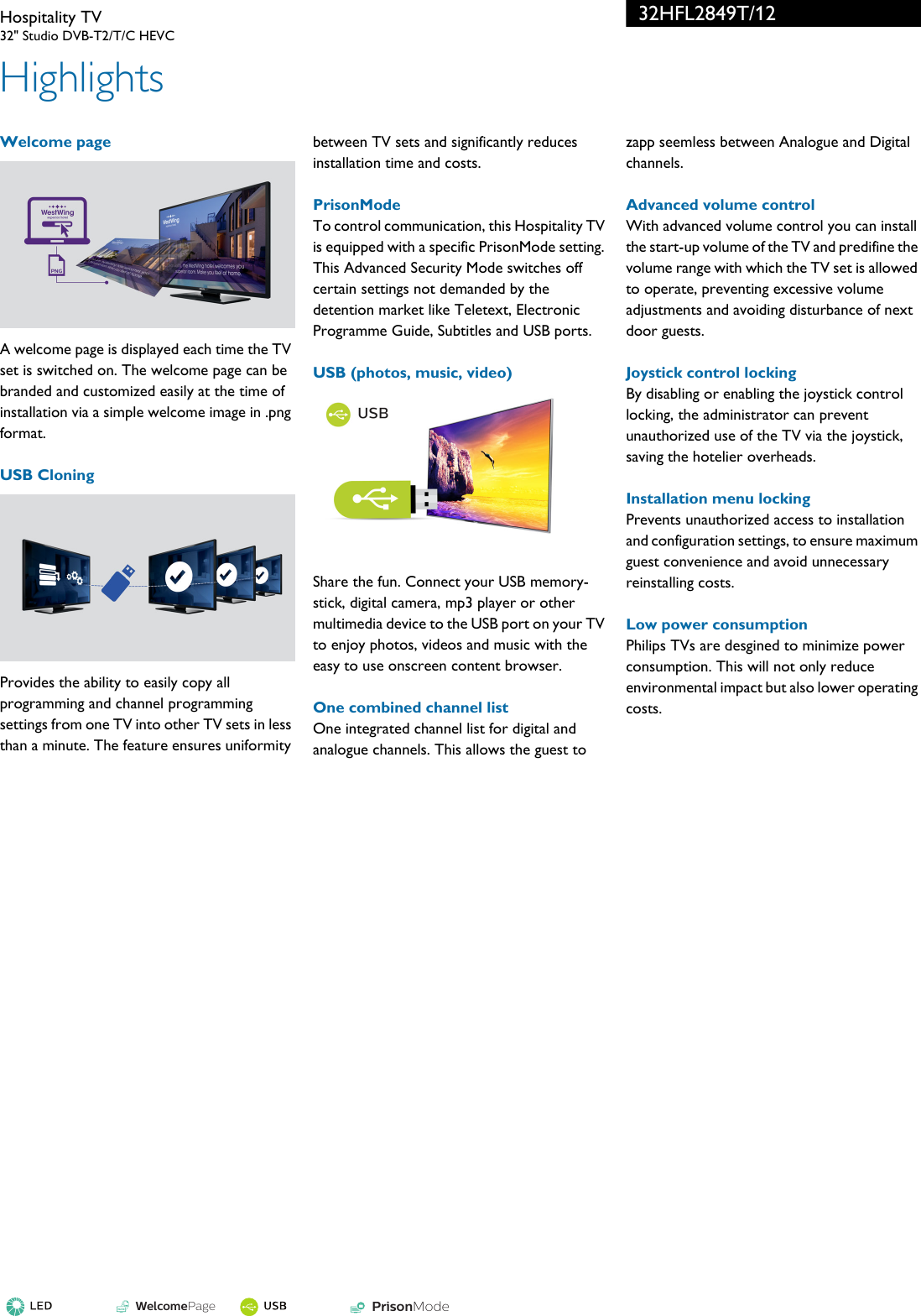 Page 2 of 3 - Philips 32HFL2849T/12 Hospitality TV User Manual Leaflet 32hfl2849t 12 Pss Engza