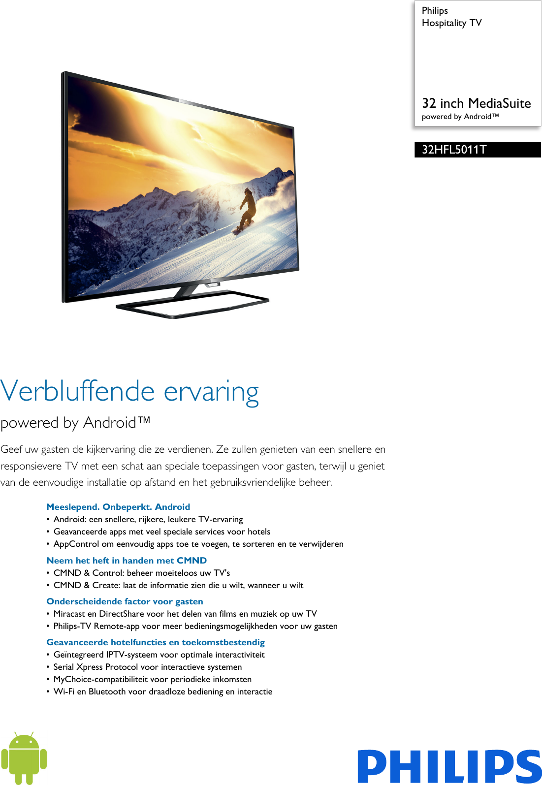 Page 1 of 3 - Philips 32HFL5011T/12 Hospitality TV User Manual Brochure 32hfl5011t 12 Pss Nldnl