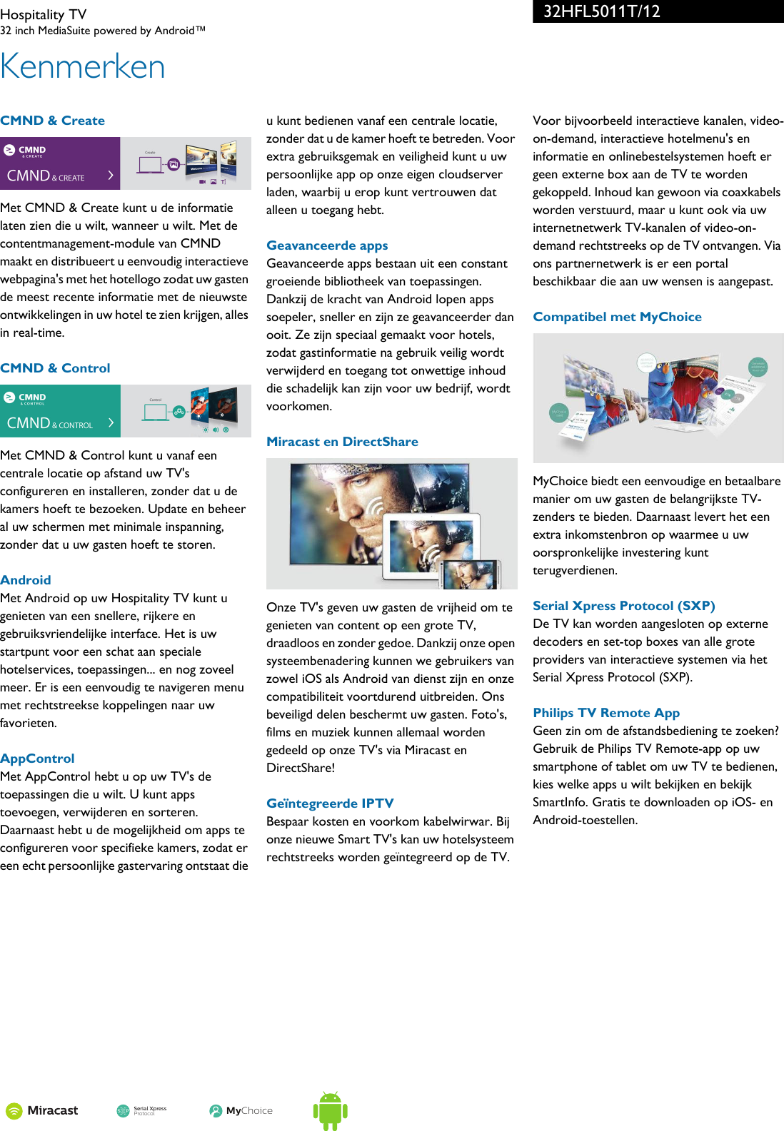Page 2 of 3 - Philips 32HFL5011T/12 Hospitality TV User Manual Brochure 32hfl5011t 12 Pss Nldnl