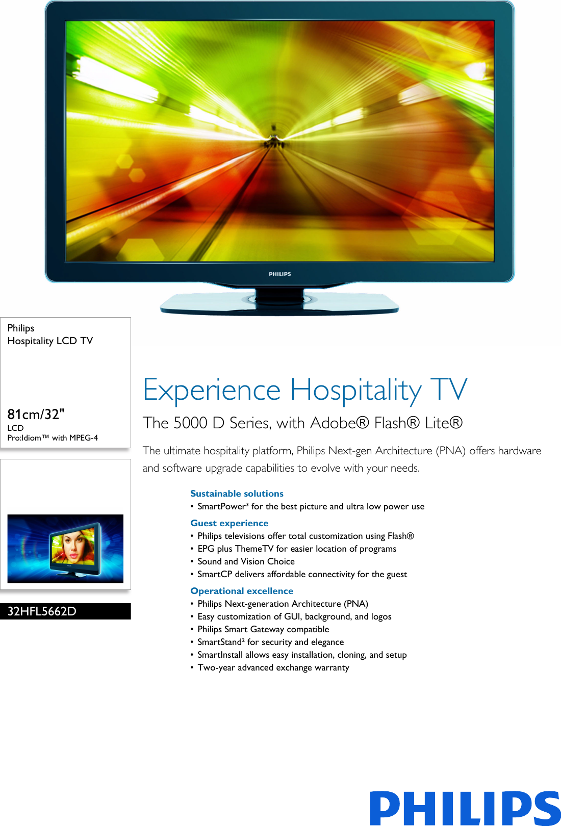 Page 1 of 3 - Philips 32HFL5662D/F7 Hospitality LCD TV User Manual Leaflet 32hfl5662d F7 Pss Aenus