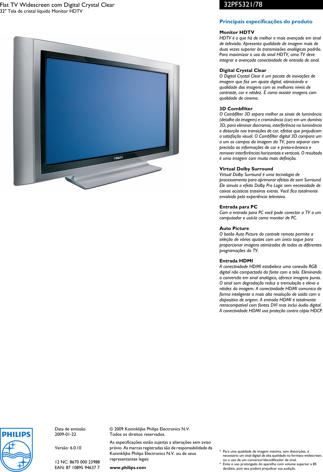 Page 3 of 3 - Philips 32PF5321/78 Flat TV Widescreen Com Digital Crystal Clear User Manual Folheto 32pf5321 78 Pss Brpbr