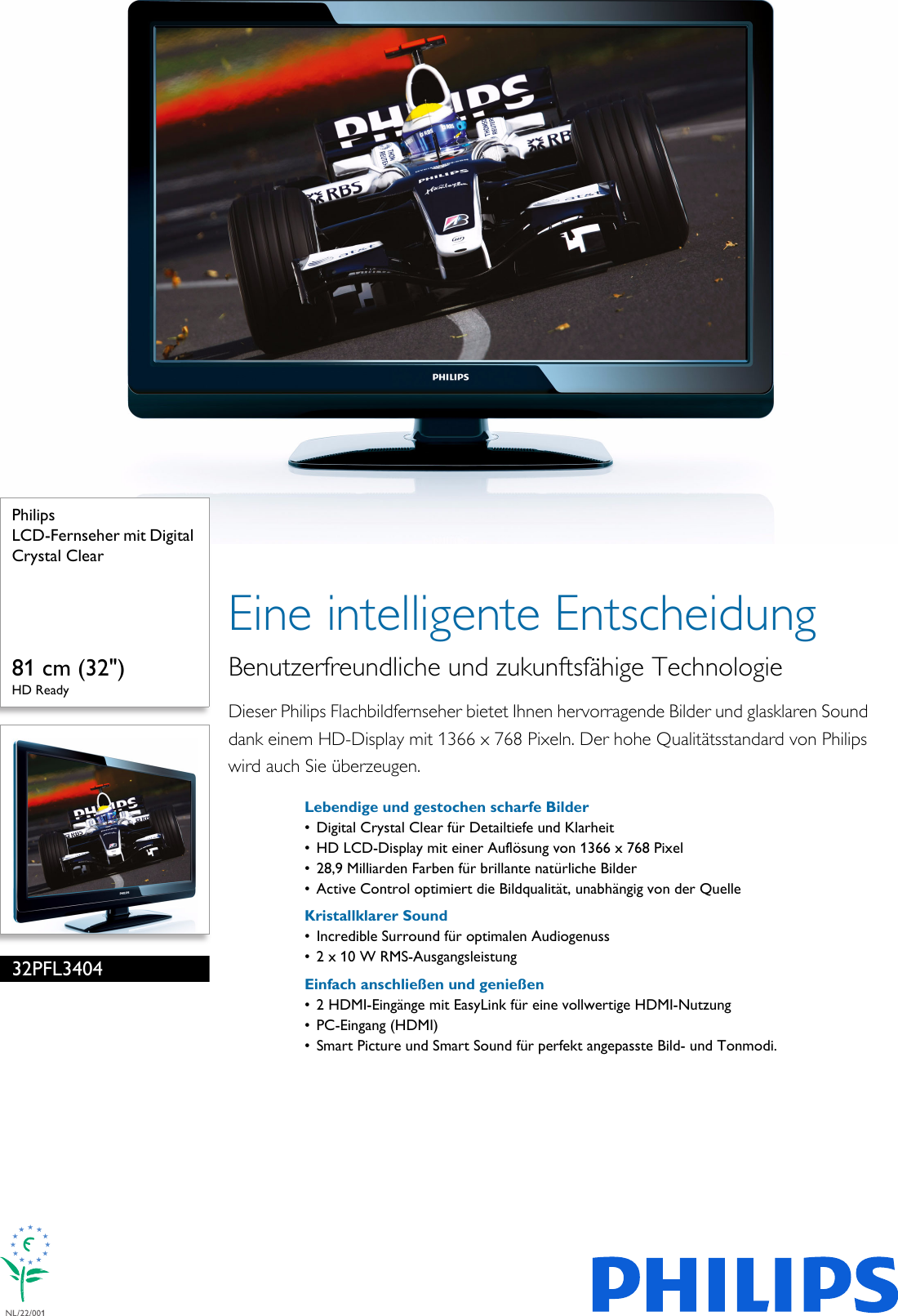 Page 1 of 3 - Philips 32PFL3404/12 Leaflet 32PFL3404_12 Released Germany (German)  User Manual Datenblatt 32pfl3404 12 Pss Deude