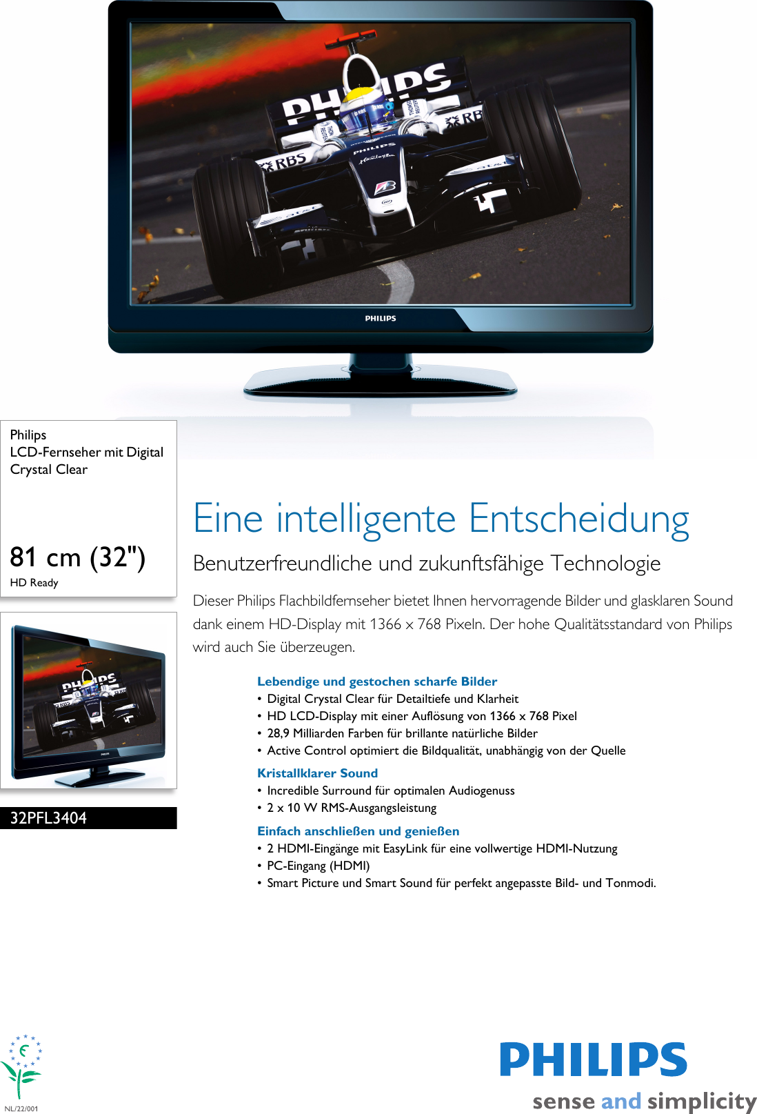 Page 1 of 3 - Philips 32PFL3404/12 Leaflet 32PFL3404_12 Released Germany (German)  User Manual Datenblatt 32pfl3404 12 Pss Deuch