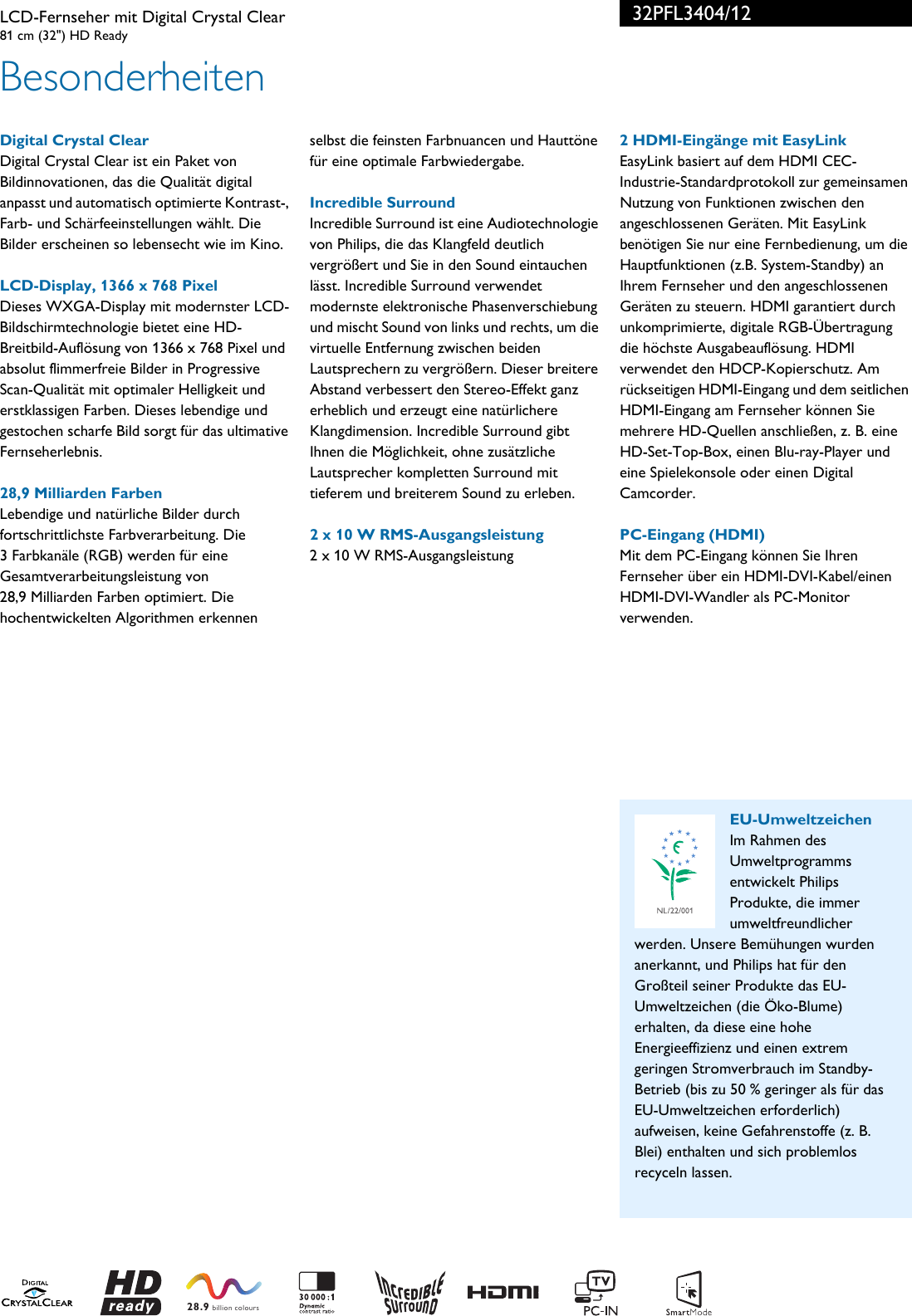 Page 2 of 3 - Philips 32PFL3404/12 Leaflet 32PFL3404_12 Released Germany (German)  User Manual Datenblatt 32pfl3404 12 Pss Deuch