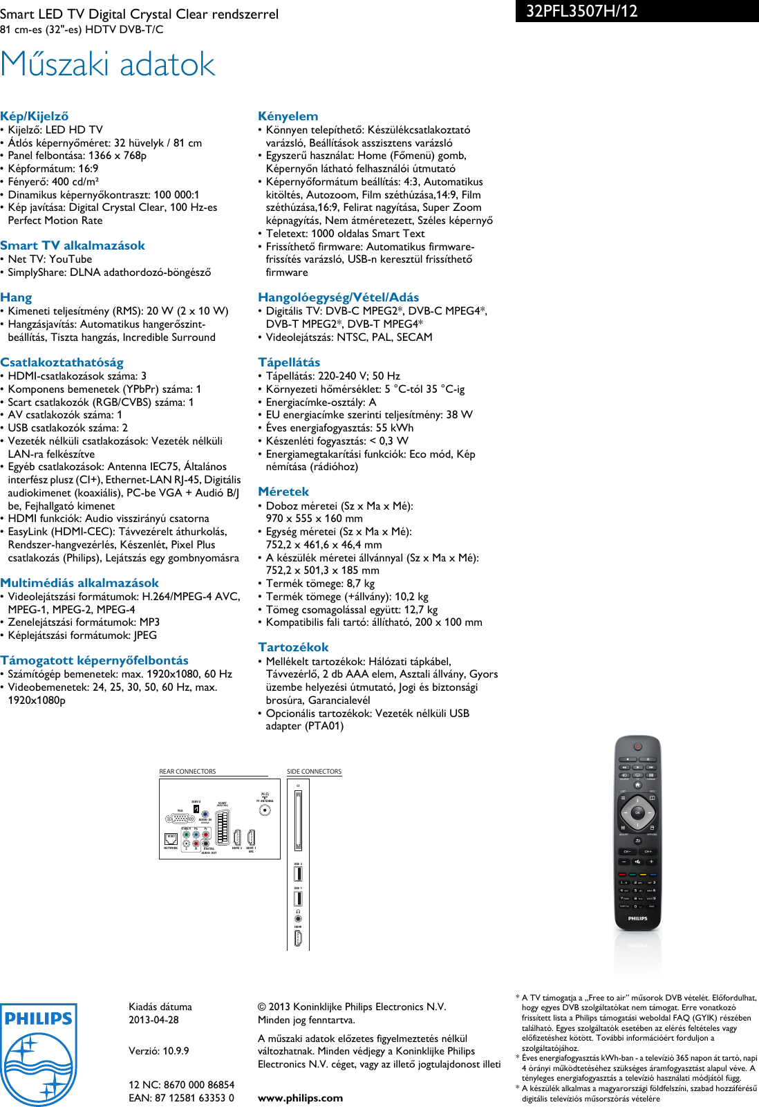 Page 3 of 3 - Philips 32PFL3507H/12 Smart LED TV Digital Crystal Clear Rendszerrel User Manual Kiadvány 32pfl3507h 12 Pss Hunhu