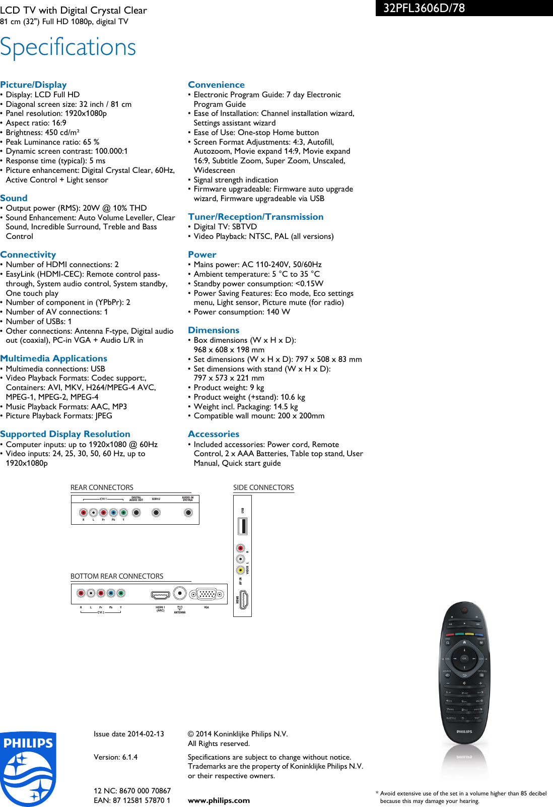 Page 3 of 3 - Philips 32PFL3606D/78 LCD TV With Digital Crystal Clear User Manual Folheto 32pfl3606d 78 Pss