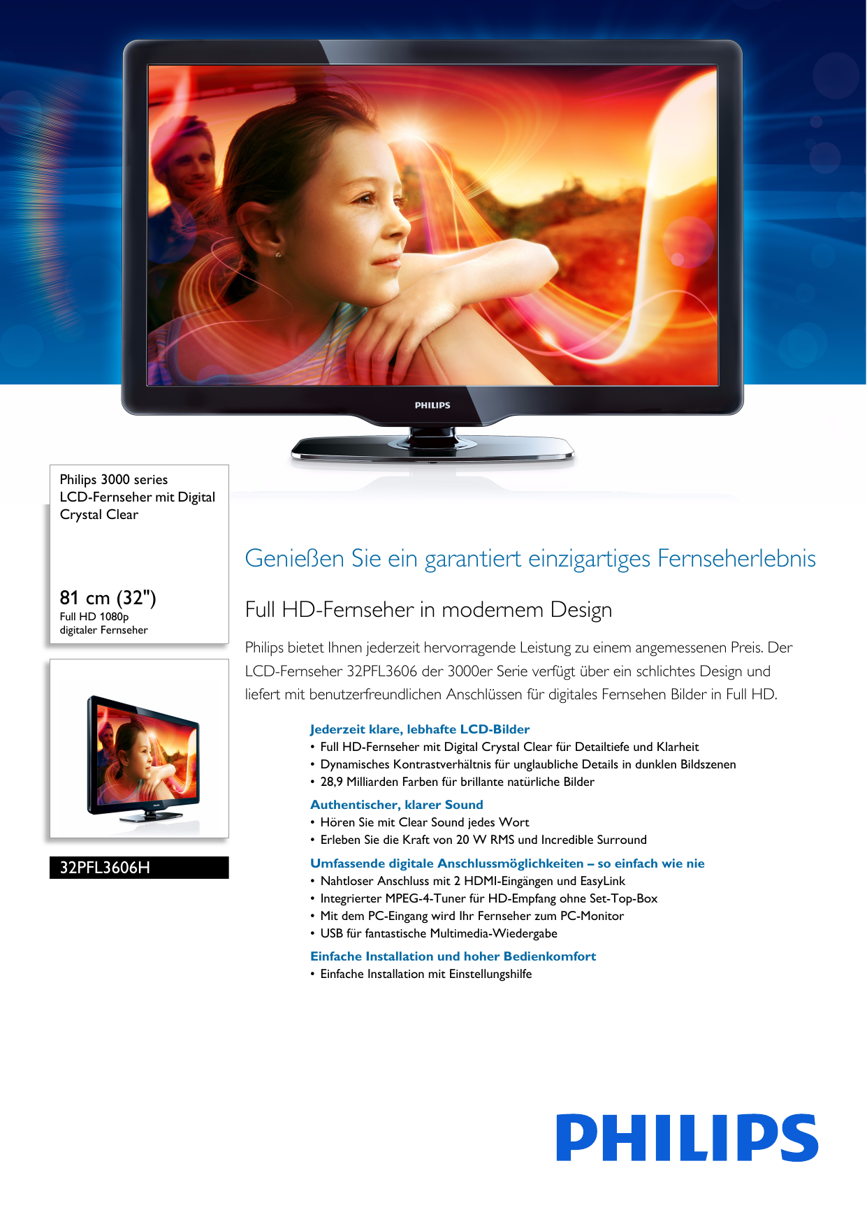 Philips 32PFL3606H/12 Leaflet 32PFL3606H_12 Released Germany (German ...