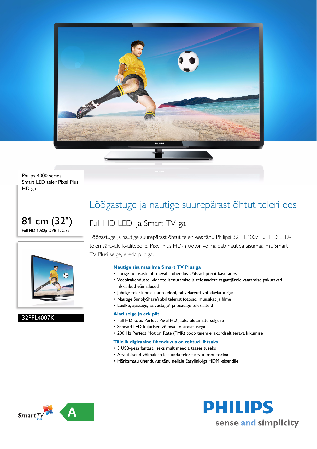 Page 1 of 3 - Philips 32PFL4007K/12 Smart LED Teler Pixel Plus HD-ga User Manual Voldik 32pfl4007k 12 Pss Estee