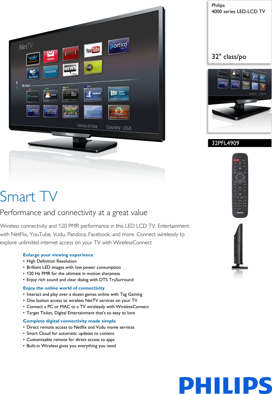 Page 1 of 3 - Philips 32PFL4909/F7 4000 Series LED-LCD TV User Manual Leaflet 32pfl4909 F7 Pss Aenca