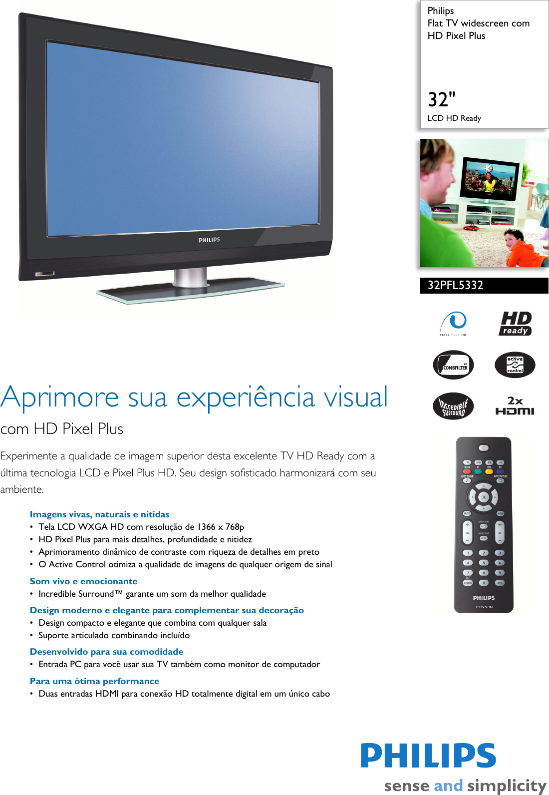 Page 1 of 3 - Philips 32PFL5332/78 Flat TV Widescreen Com HD Pixel Plus User Manual Folheto 32pfl5332 78 Pss Brpbr