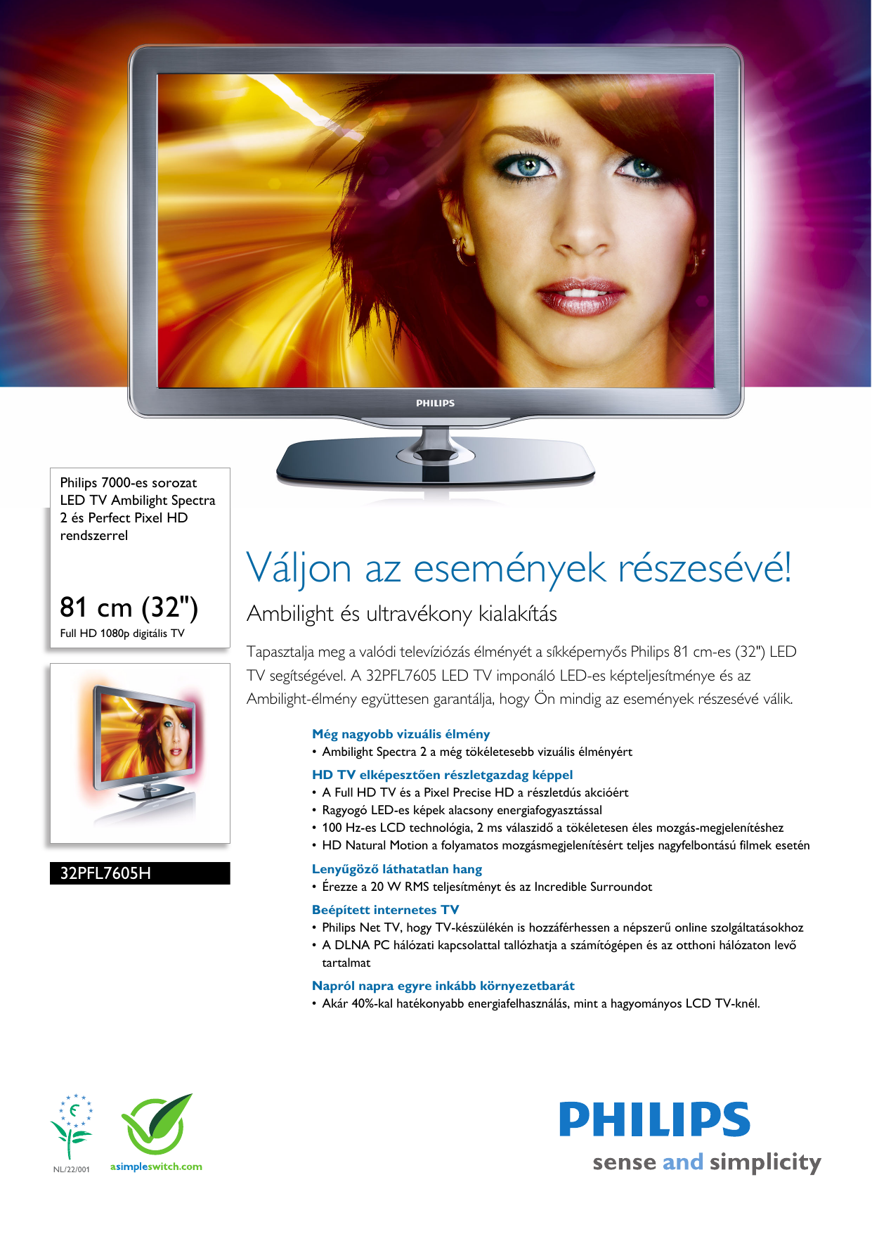 Page 1 of 3 - Philips 32PFL7605H/12 LED TV Ambilight Spectra 2 és Perfect Pixel HD Rendszerrel User Manual Kiadvány 32pfl7605h 12 Pss Hunhu