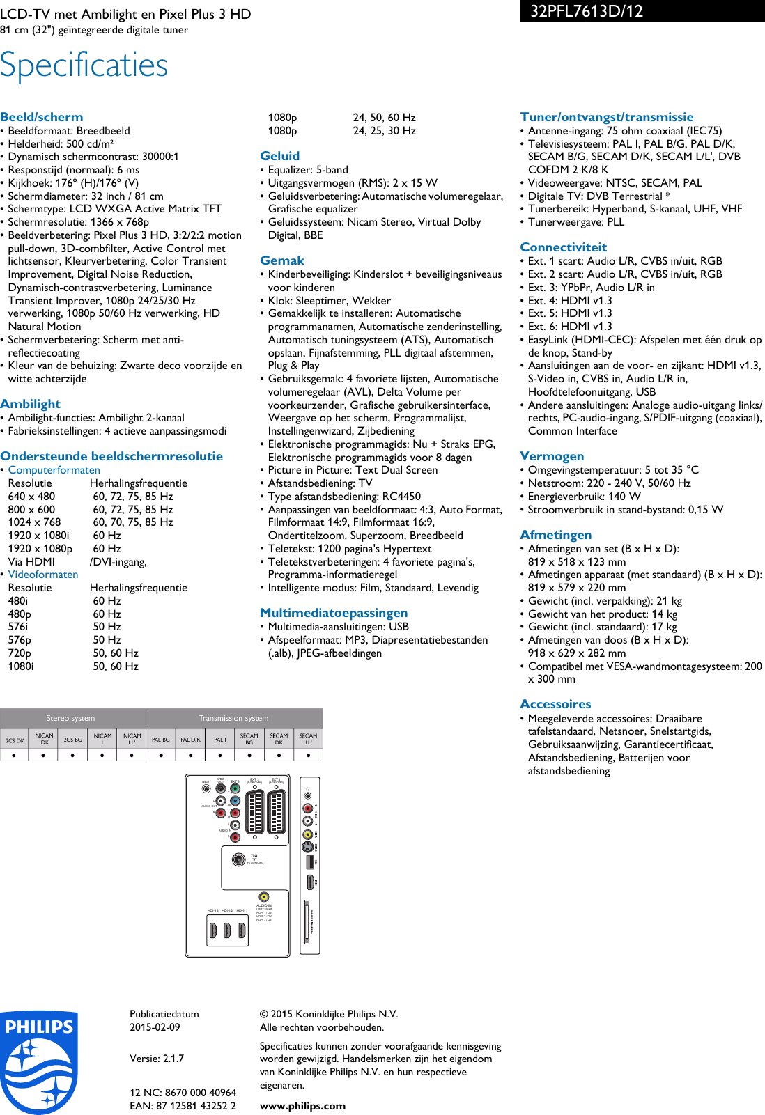 Page 3 of 3 - Philips 32PFL7613D/12 LCD-TV Met Ambilight En Pixel Plus 3 HD User Manual Brochure 32pfl7613d 12 Pss Nldnl
